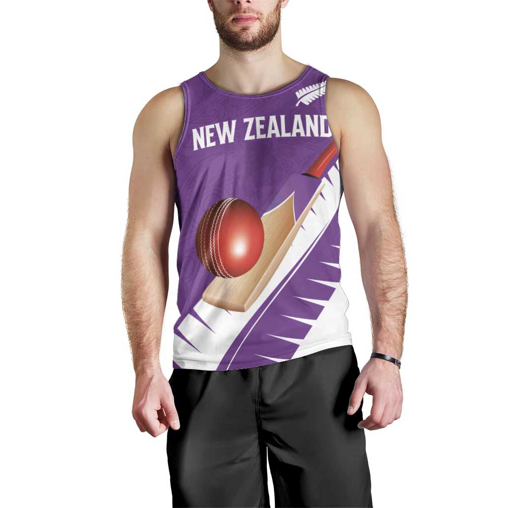 Custom New Zealand Cricket Men Tank Top Kiwi Birds Haka Dance Purple Fern Sporty Style LT03 - Polynesian Pride
