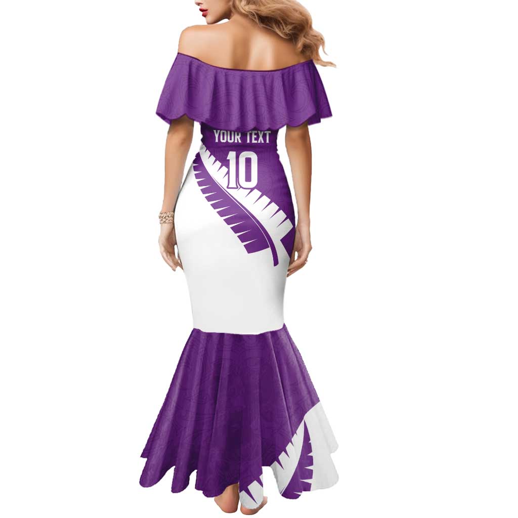 Custom New Zealand Cricket Mermaid Dress Kiwi Birds Haka Dance Purple Fern Sporty Style LT03 - Polynesian Pride