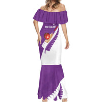Custom New Zealand Cricket Mermaid Dress Kiwi Birds Haka Dance Purple Fern Sporty Style LT03 - Polynesian Pride
