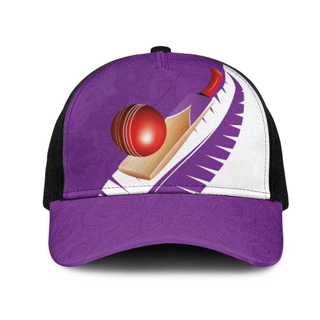 New Zealand Cricket Mesh Trucker Cap Kiwi Birds Haka Dance Purple Fern Sporty Style LT03 One Size Black Purple - Polynesian Pride