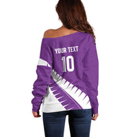 Custom New Zealand Cricket Off Shoulder Sweater Kiwi Birds Haka Dance Purple Fern Sporty Style LT03 - Polynesian Pride