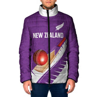 Custom New Zealand Cricket Padded Jacket Kiwi Birds Haka Dance Purple Fern Sporty Style LT03 Men Purple - Polynesian Pride