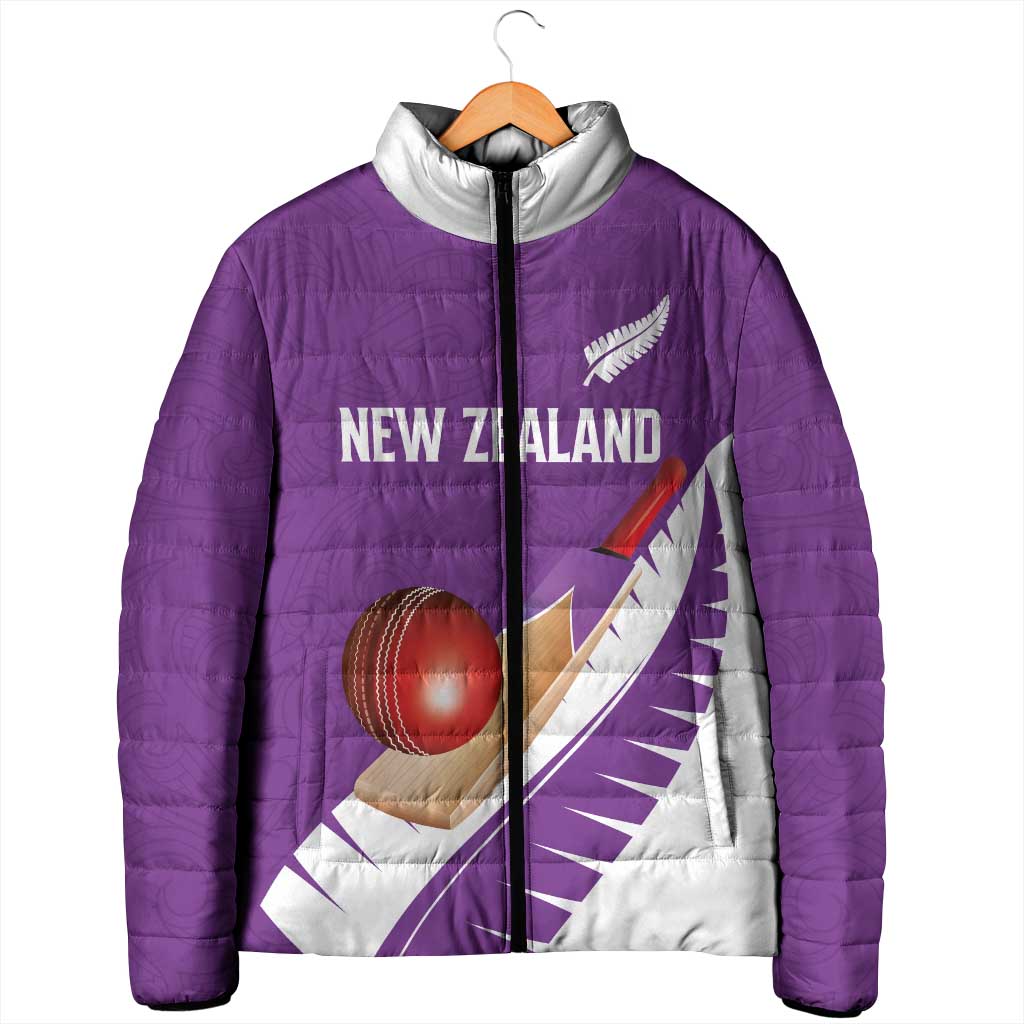 Custom New Zealand Cricket Padded Jacket Kiwi Birds Haka Dance Purple Fern Sporty Style LT03 - Polynesian Pride