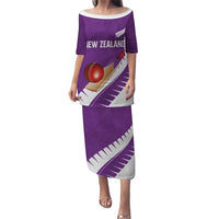 Custom New Zealand Cricket Puletasi Kiwi Birds Haka Dance Purple Fern Sporty Style LT03 Long Dress Purple - Polynesian Pride