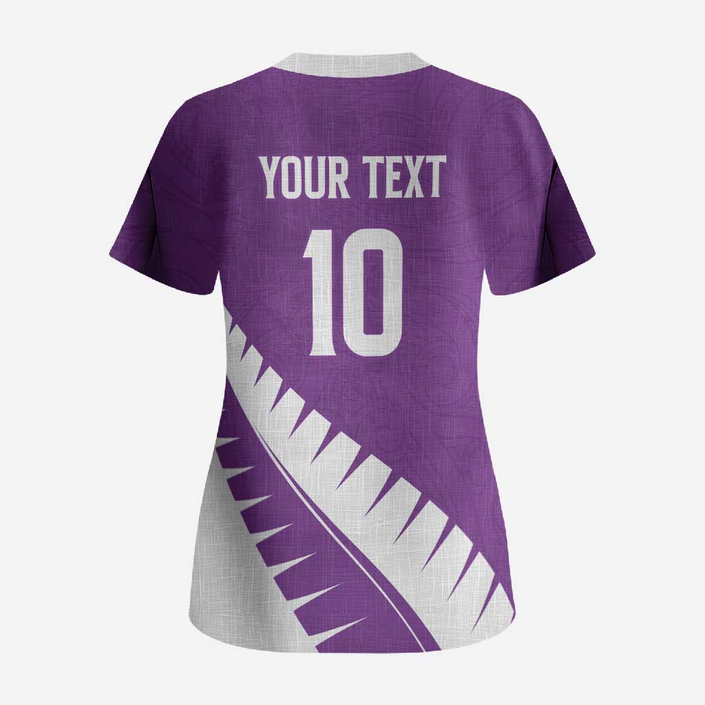 Custom New Zealand Cricket Scrub Top Kiwi Birds Haka Dance Purple Fern Sporty Style LT03 - Polynesian Pride