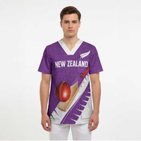 Custom New Zealand Cricket Scrub Top Kiwi Birds Haka Dance Purple Fern Sporty Style LT03 - Polynesian Pride