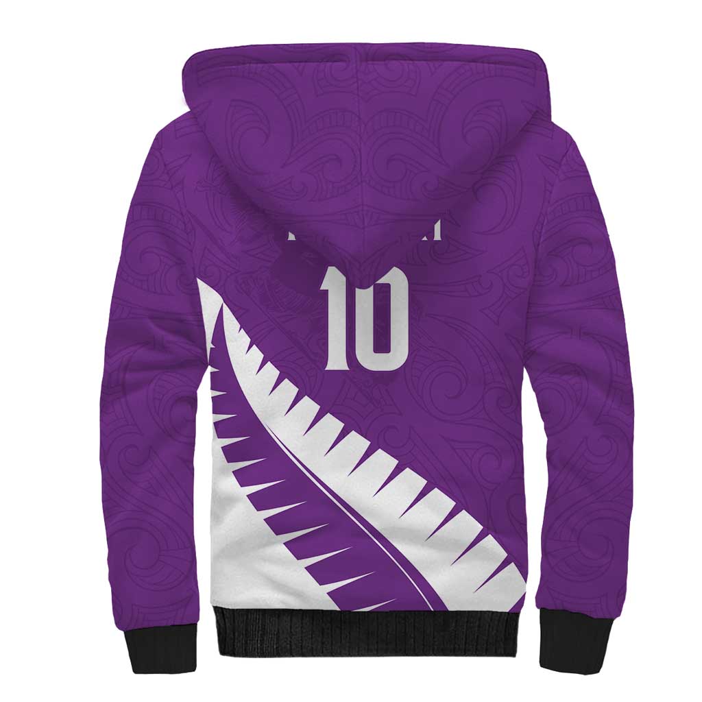Custom New Zealand Cricket Sherpa Hoodie Kiwi Birds Haka Dance Purple Fern Sporty Style LT03 - Polynesian Pride