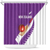 New Zealand Cricket Shower Curtain Kiwi Birds Haka Dance Purple Fern Sporty Style LT03 Purple - Polynesian Pride