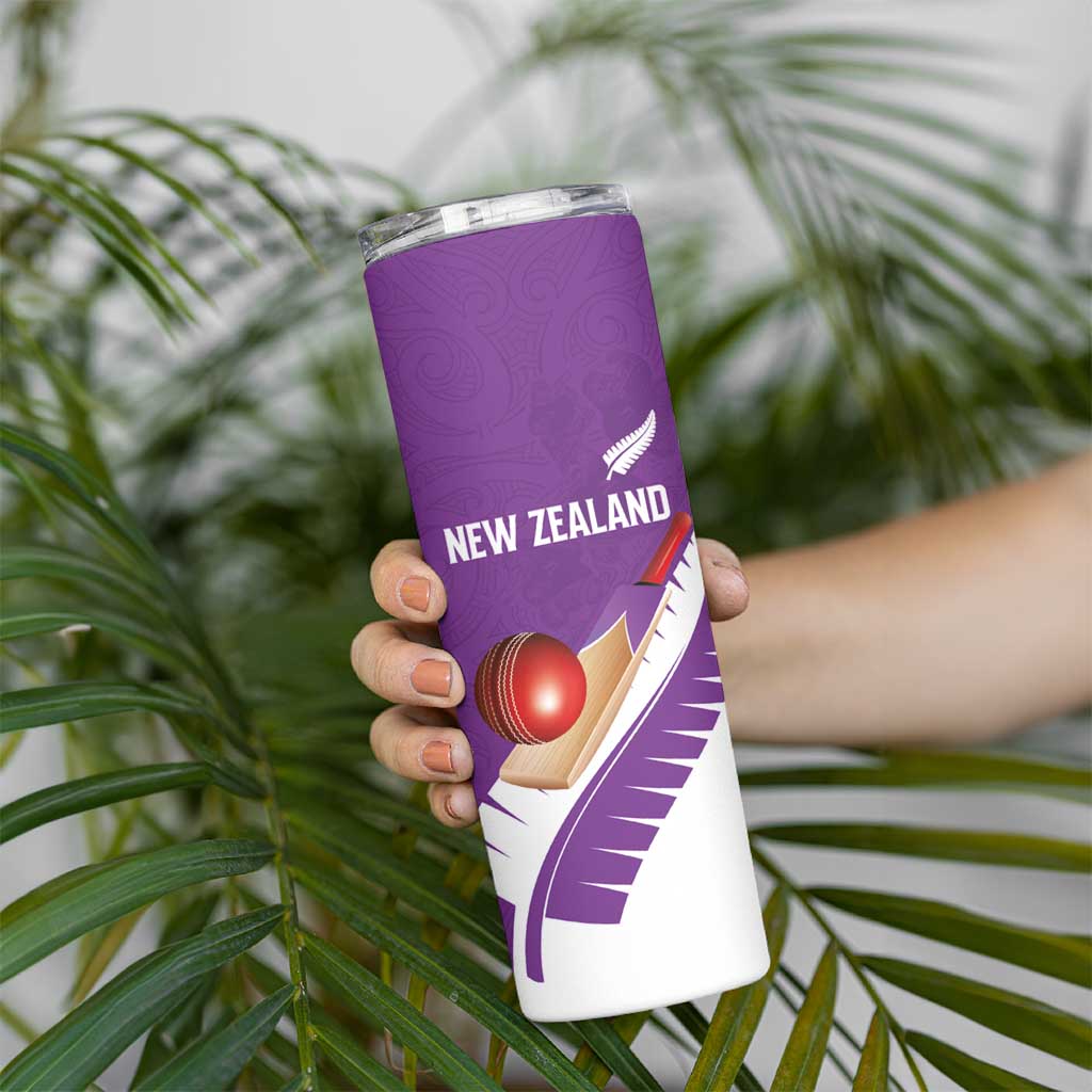 Custom New Zealand Cricket Skinny Tumbler Kiwi Birds Haka Dance Purple Fern Sporty Style LT03 - Polynesian Pride