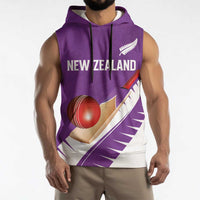 Custom New Zealand Cricket Sleeveless Hoodie Kiwi Birds Haka Dance Purple Fern Sporty Style LT03 - Polynesian Pride