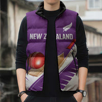 Custom New Zealand Cricket Sleeveless Puffer Jacket Kiwi Birds Haka Dance Purple Fern Sporty Style LT03 - Polynesian Pride