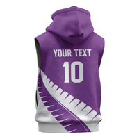 Custom New Zealand Cricket Sleeveless Zip Hoodie Kiwi Birds Haka Dance Purple Fern Sporty Style LT03 - Polynesian Pride