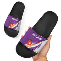 New Zealand Cricket Slide Sandals Kiwi Birds Haka Dance Purple Fern Sporty Style LT03 - Polynesian Pride