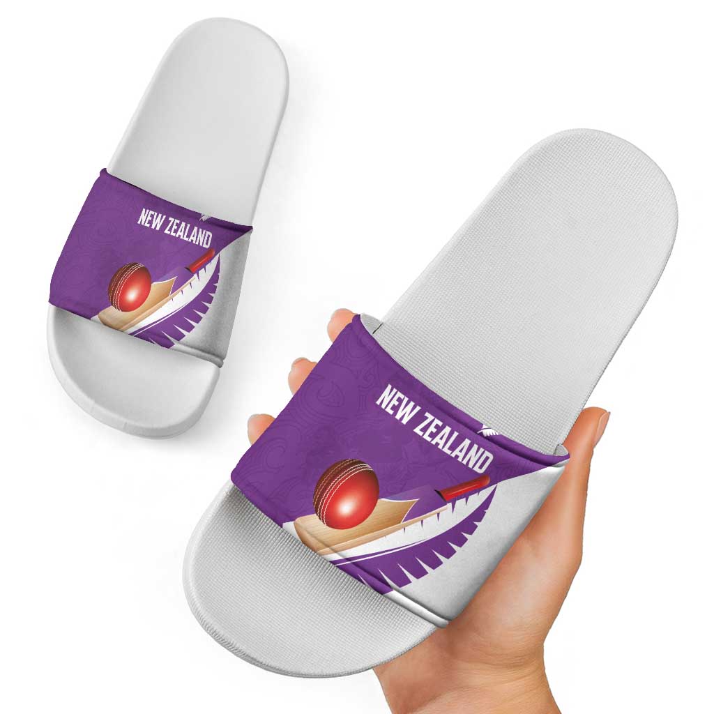 New Zealand Cricket Slide Sandals Kiwi Birds Haka Dance Purple Fern Sporty Style LT03 - Polynesian Pride