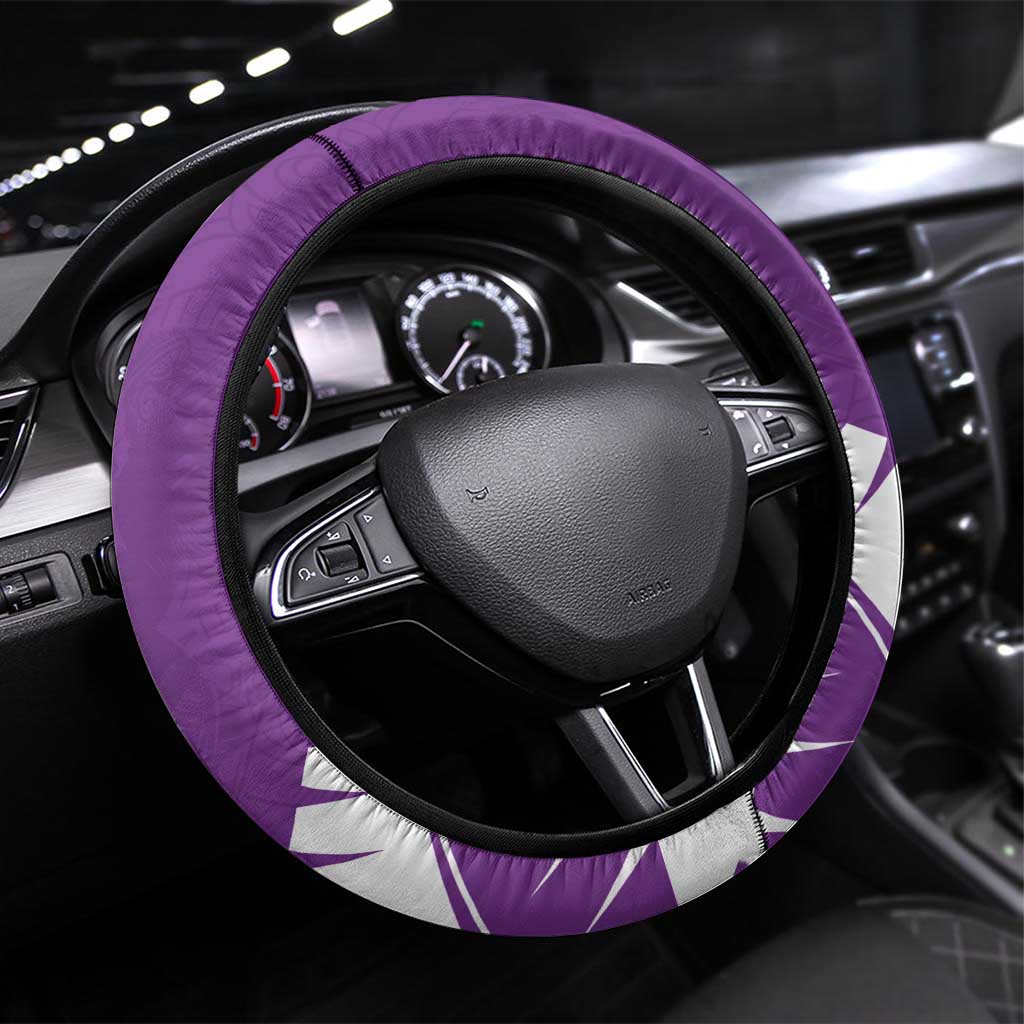 New Zealand Cricket Steering Wheel Cover Kiwi Birds Haka Dance Purple Fern Sporty Style LT03 Universal Fit Purple - Polynesian Pride
