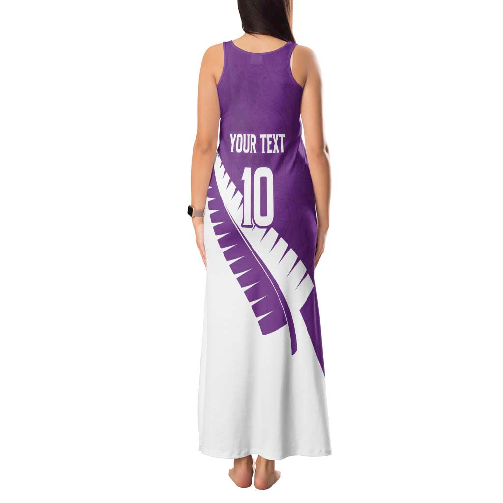 Custom New Zealand Cricket Tank Maxi Dress Kiwi Birds Haka Dance Purple Fern Sporty Style LT03 - Polynesian Pride
