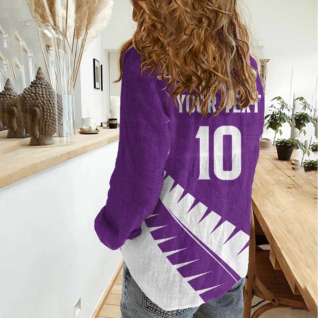 Custom New Zealand Cricket Women Casual Shirt Kiwi Birds Haka Dance Purple Fern Sporty Style LT03 - Polynesian Pride