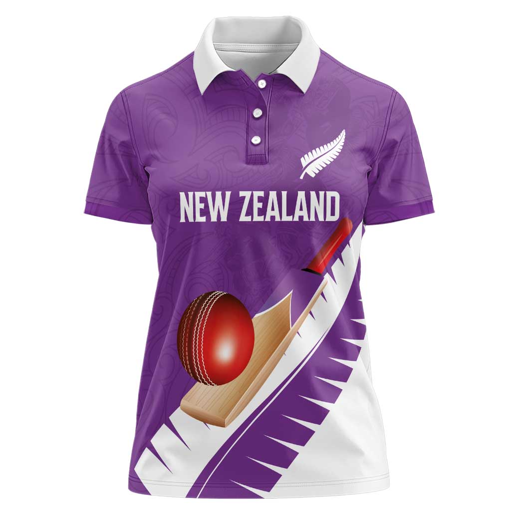 Custom New Zealand Cricket Women Polo Shirt Kiwi Birds Haka Dance Purple Fern Sporty Style LT03 Female Purple - Polynesian Pride