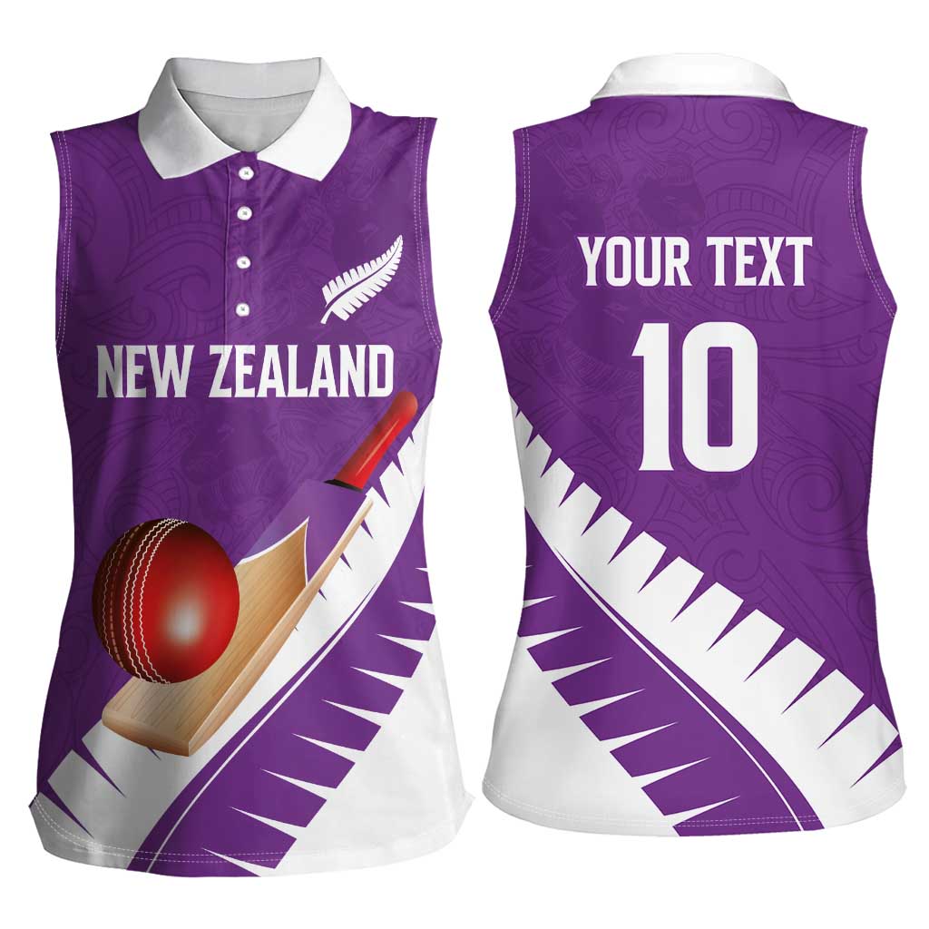 Custom New Zealand Cricket Women Sleeveless Polo Shirt Kiwi Birds Haka Dance Purple Fern Sporty Style LT03 - Polynesian Pride