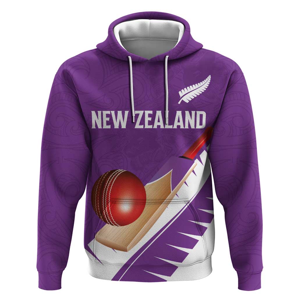 Custom New Zealand Cricket Zip Hoodie Kiwi Birds Haka Dance Purple Fern Sporty Style LT03 Pullover Hoodie Purple - Polynesian Pride