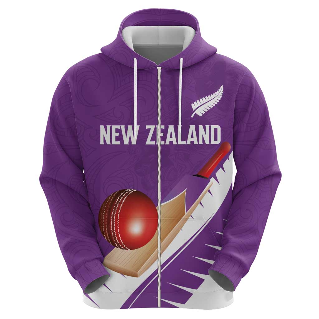 Custom New Zealand Cricket Zip Hoodie Kiwi Birds Haka Dance Purple Fern Sporty Style LT03 - Polynesian Pride