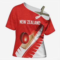 Custom New Zealand Cricket Cross Shoulder Shirt Kiwi Birds Haka Dance Red Fern Sporty Style LT03 Female Red - Polynesian Pride