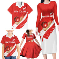 Custom New Zealand Cricket Family Matching Long Sleeve Bodycon Dress and Hawaiian Shirt Kiwi Birds Haka Dance Red Fern Sporty Style LT03 - Polynesian Pride