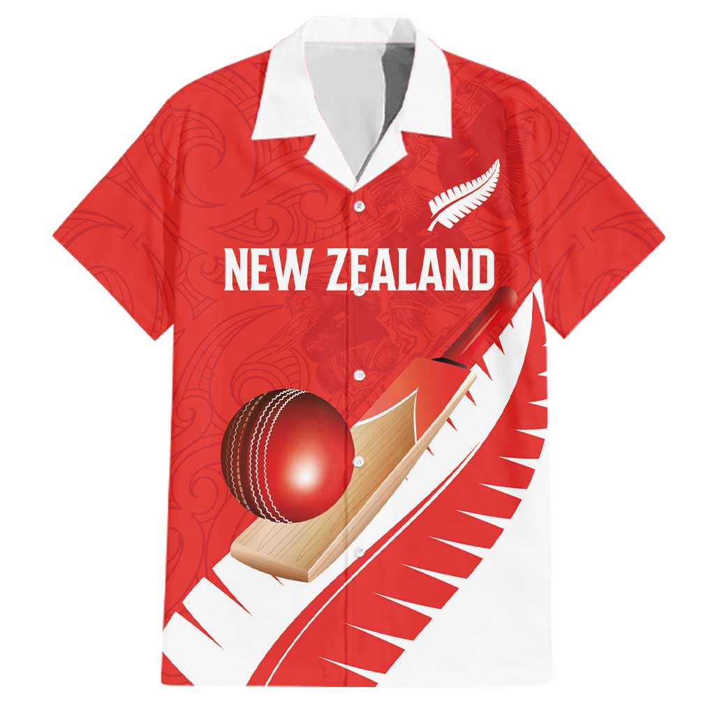 Custom New Zealand Cricket Family Matching Long Sleeve Bodycon Dress and Hawaiian Shirt Kiwi Birds Haka Dance Red Fern Sporty Style LT03 Dad's Shirt - Short Sleeve Red - Polynesian Pride