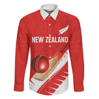 Custom New Zealand Cricket Family Matching Long Sleeve Bodycon Dress and Hawaiian Shirt Kiwi Birds Haka Dance Red Fern Sporty Style LT03 Dad's Shirt - Long Sleeve Red - Polynesian Pride