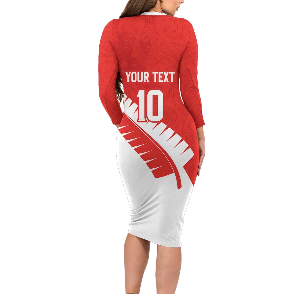 Custom New Zealand Cricket Family Matching Long Sleeve Bodycon Dress and Hawaiian Shirt Kiwi Birds Haka Dance Red Fern Sporty Style LT03 - Polynesian Pride