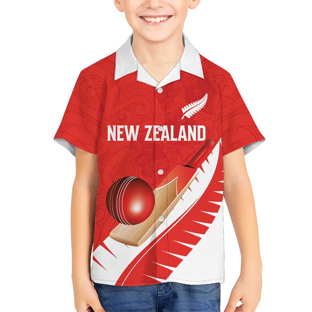 Custom New Zealand Cricket Family Matching Puletasi and Hawaiian Shirt Kiwi Birds Haka Dance Red Fern Sporty Style LT03 Son's Shirt Red - Polynesian Pride