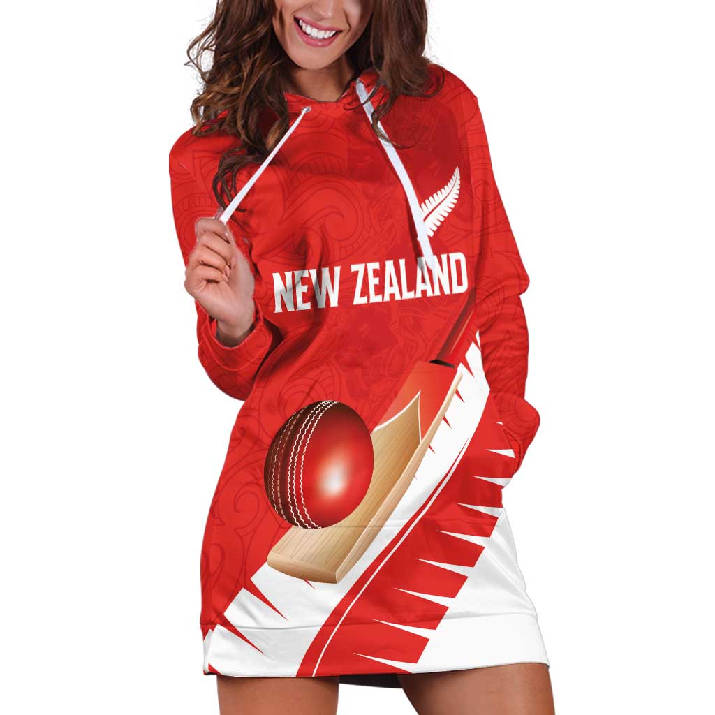 Custom New Zealand Cricket Hoodie Dress Kiwi Birds Haka Dance Red Fern Sporty Style LT03 Red - Polynesian Pride
