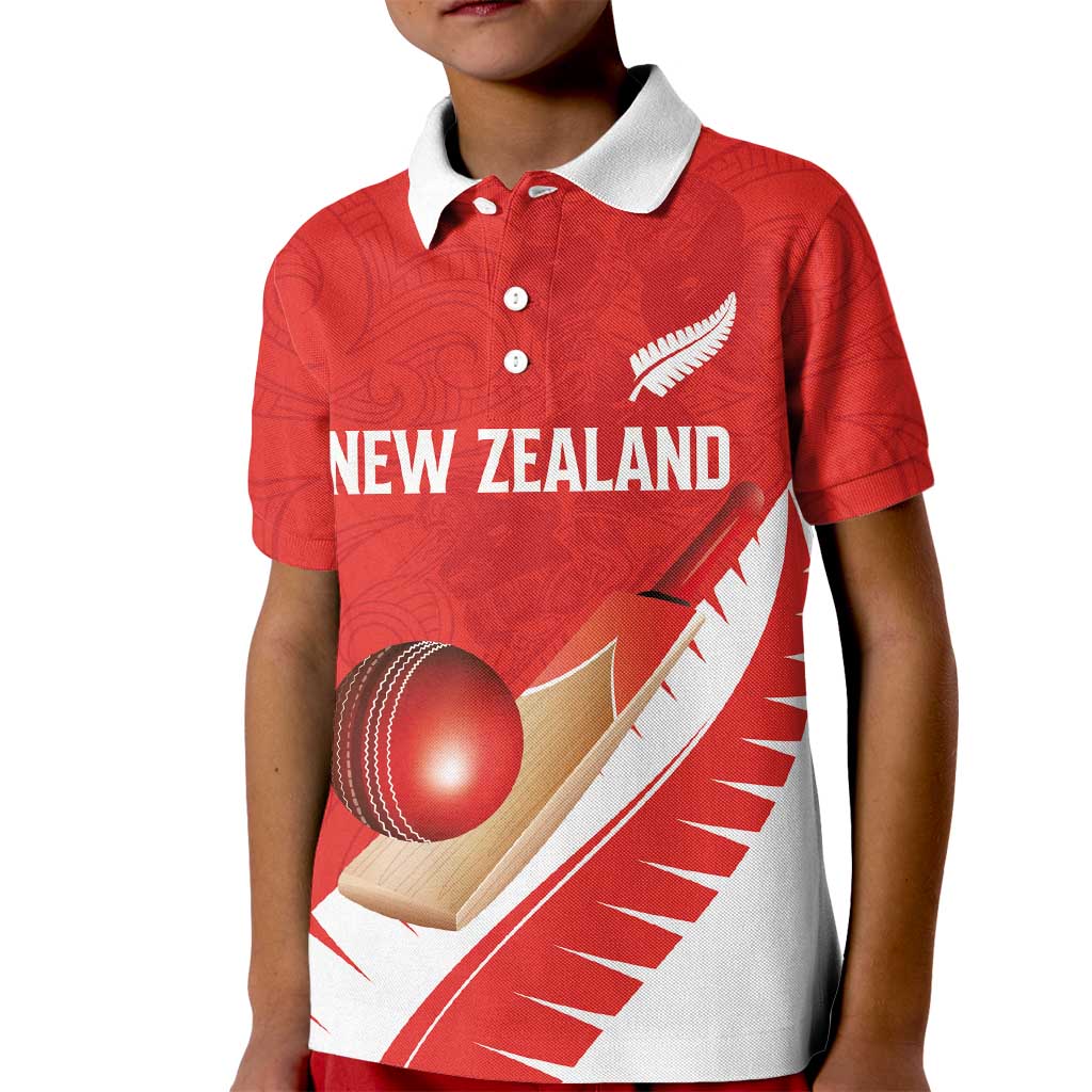 Custom New Zealand Cricket Kid Polo Shirt Kiwi Birds Haka Dance Red Fern Sporty Style LT03 Kid Red - Polynesian Pride