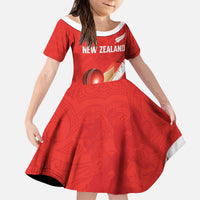 Custom New Zealand Cricket Kid Short Sleeve Dress Kiwi Birds Haka Dance Red Fern Sporty Style LT03 KID Red - Polynesian Pride
