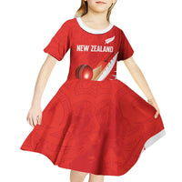 Custom New Zealand Cricket Kid Short Sleeve Dress Kiwi Birds Haka Dance Red Fern Sporty Style LT03 - Polynesian Pride