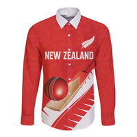 Custom New Zealand Cricket Long Sleeve Button Shirt Kiwi Birds Haka Dance Red Fern Sporty Style LT03 Unisex Red - Polynesian Pride