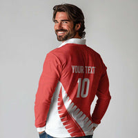 Custom New Zealand Cricket Long Sleeve Polo Shirt Kiwi Birds Haka Dance Red Fern Sporty Style LT03 - Polynesian Pride
