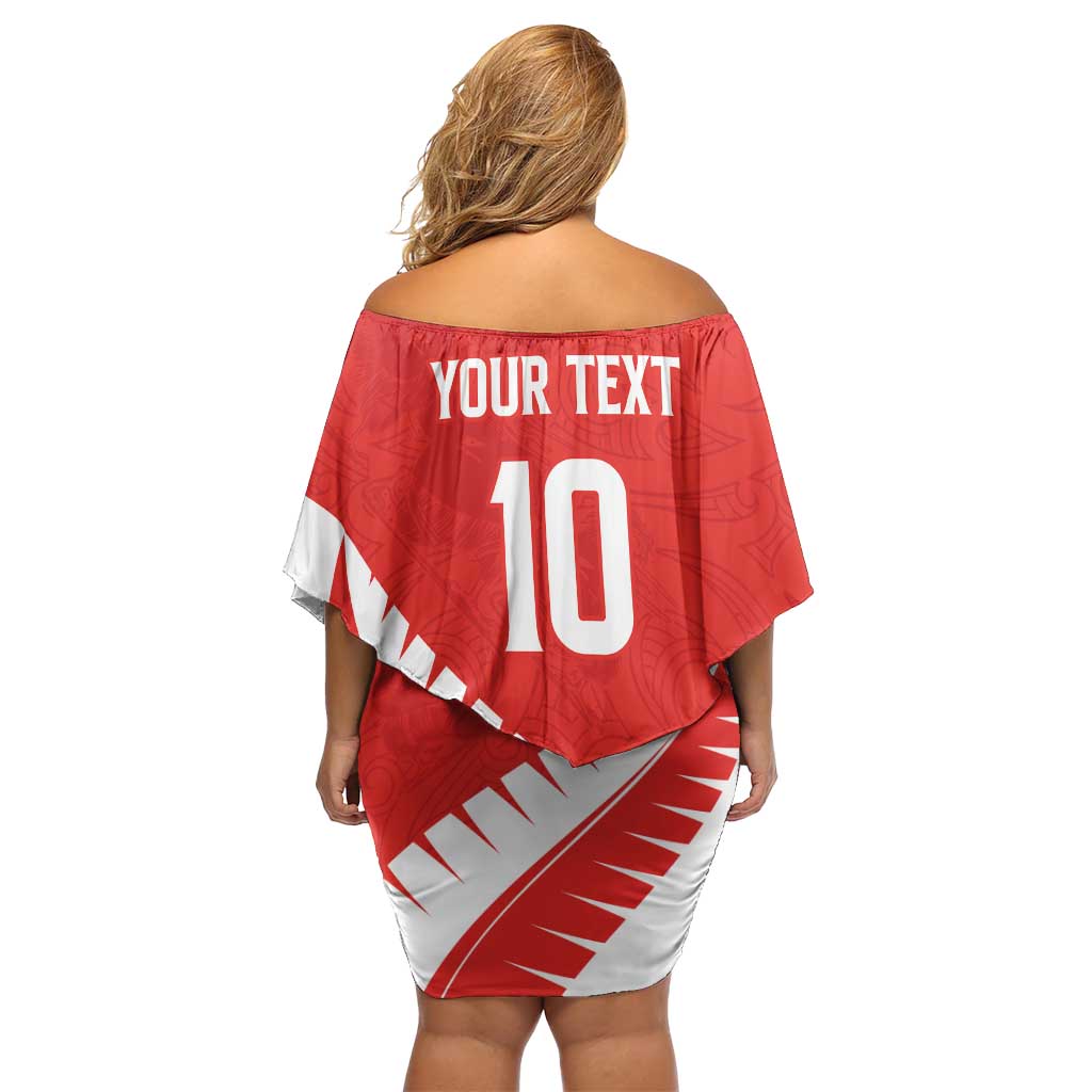 Custom New Zealand Cricket Off Shoulder Short Dress Kiwi Birds Haka Dance Red Fern Sporty Style LT03 - Polynesian Pride