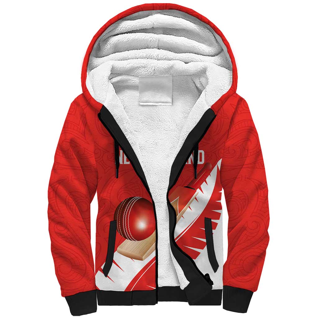 Custom New Zealand Cricket Sherpa Hoodie Kiwi Birds Haka Dance Red Fern Sporty Style LT03 Unisex Red - Polynesian Pride
