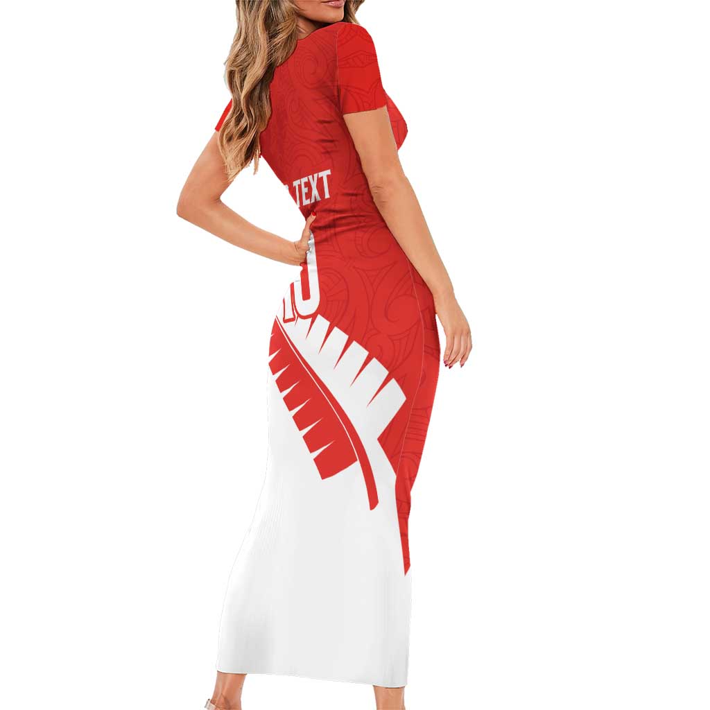 Custom New Zealand Cricket Short Sleeve Bodycon Dress Kiwi Birds Haka Dance Red Fern Sporty Style LT03 - Polynesian Pride