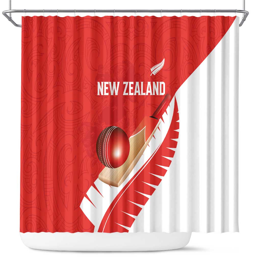 New Zealand Cricket Shower Curtain Kiwi Birds Haka Dance Red Fern Sporty Style LT03 Red - Polynesian Pride