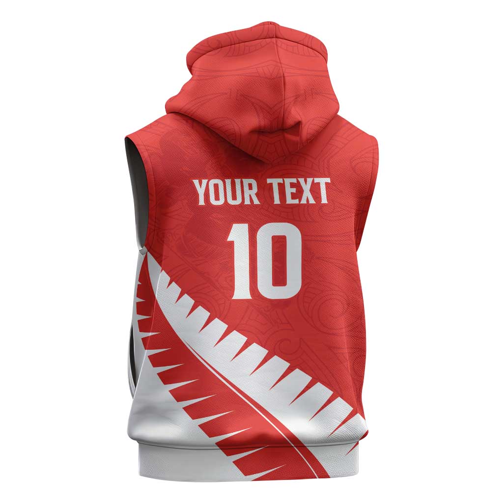 Custom New Zealand Cricket Sleeveless Zip Hoodie Kiwi Birds Haka Dance Red Fern Sporty Style LT03 - Polynesian Pride