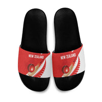 New Zealand Cricket Slide Sandals Kiwi Birds Haka Dance Red Fern Sporty Style LT03 Red - Polynesian Pride
