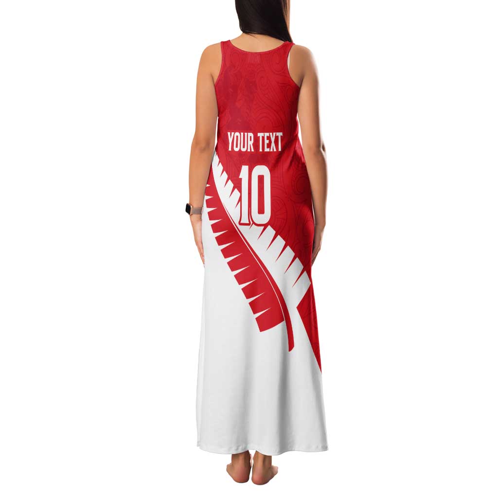 Custom New Zealand Cricket Tank Maxi Dress Kiwi Birds Haka Dance Red Fern Sporty Style LT03 - Polynesian Pride