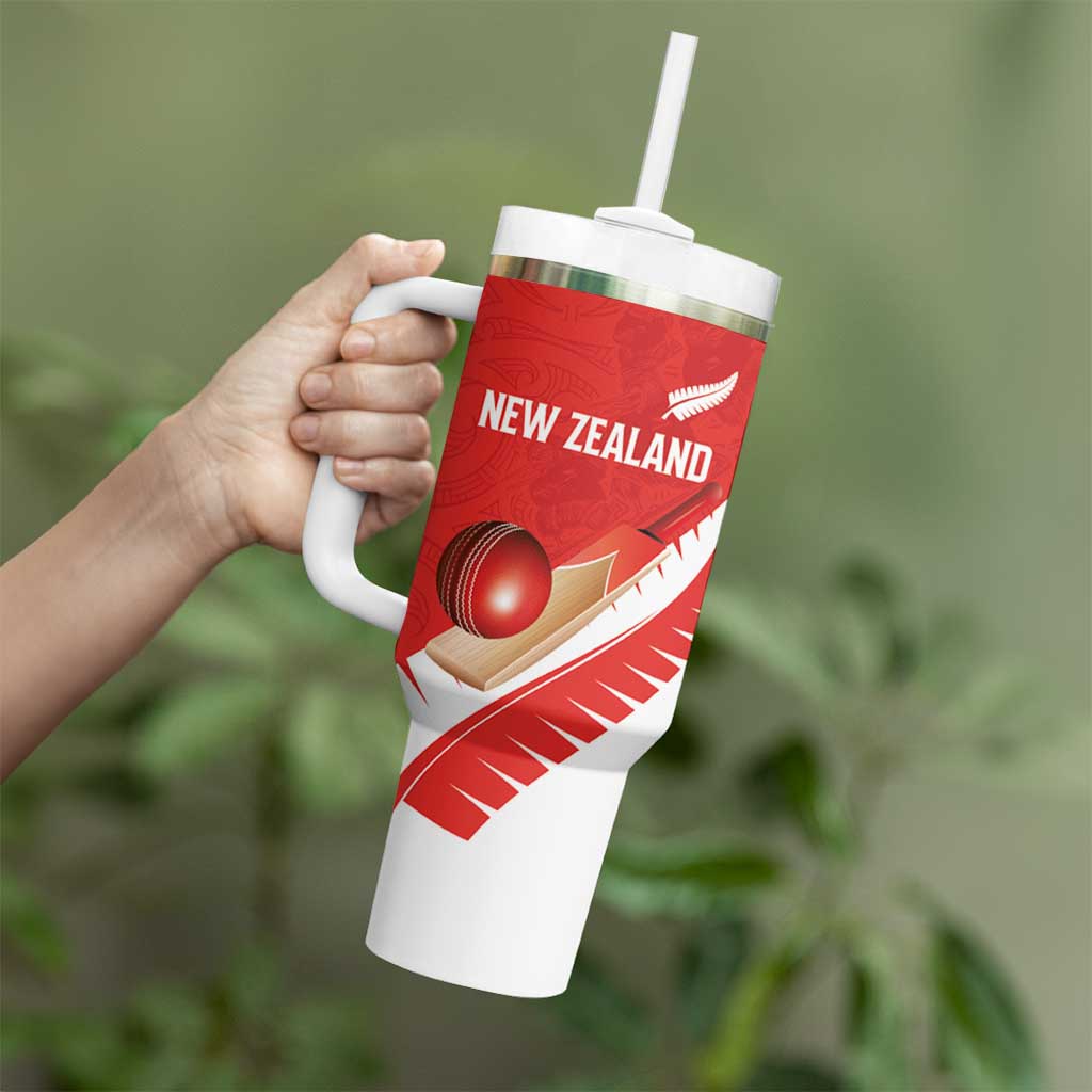 Custom New Zealand Cricket Tumbler With Handle Kiwi Birds Haka Dance Red Fern Sporty Style LT03 - Polynesian Pride
