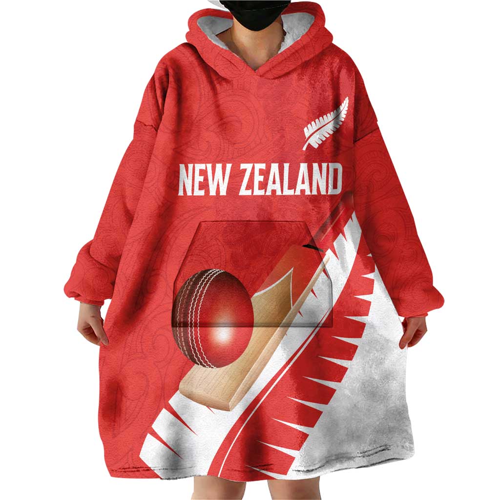Custom New Zealand Cricket Wearable Blanket Hoodie Kiwi Birds Haka Dance Red Fern Sporty Style LT03 - Polynesian Pride