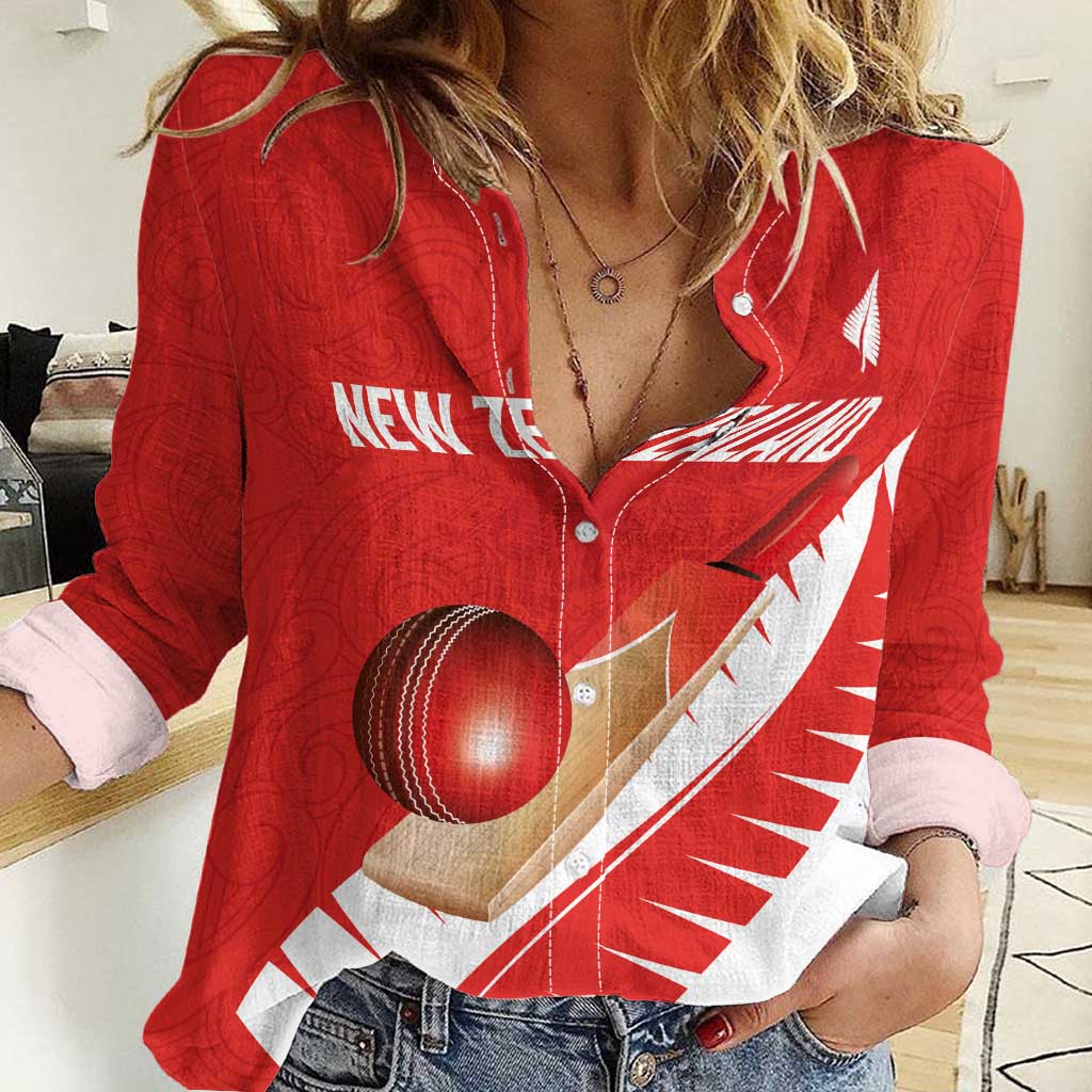 Custom New Zealand Cricket Women Casual Shirt Kiwi Birds Haka Dance Red Fern Sporty Style LT03 Female Red - Polynesian Pride