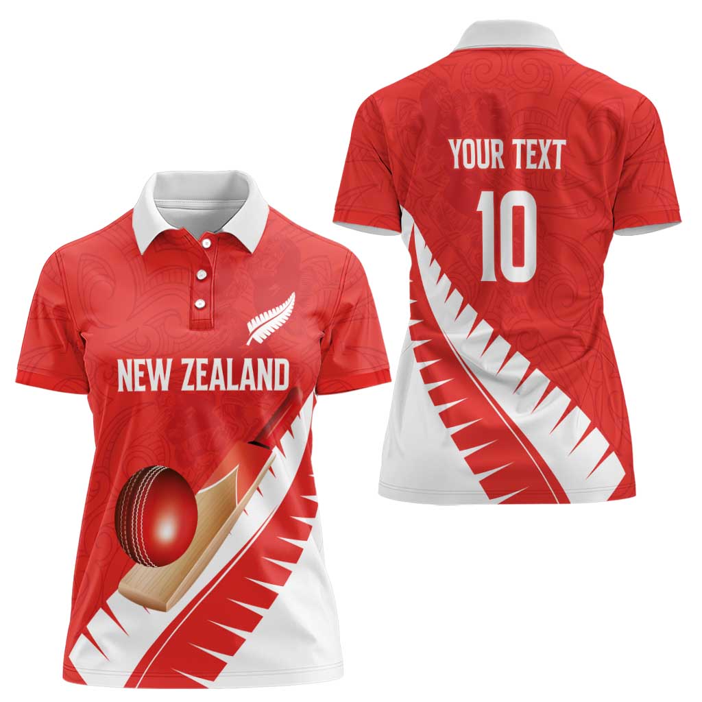 Custom New Zealand Cricket Women Polo Shirt Kiwi Birds Haka Dance Red Fern Sporty Style LT03 - Polynesian Pride