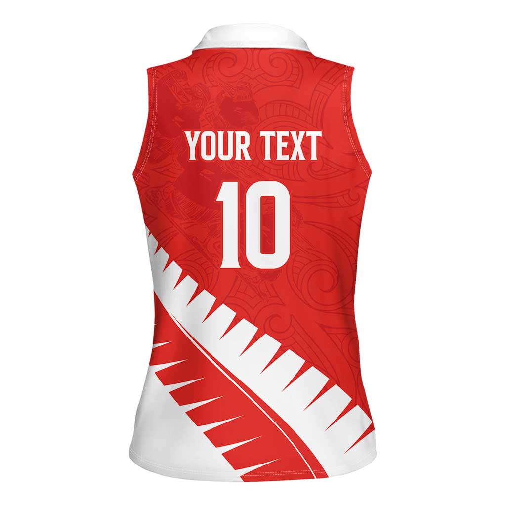 Custom New Zealand Cricket Women Sleeveless Polo Shirt Kiwi Birds Haka Dance Red Fern Sporty Style LT03 - Polynesian Pride