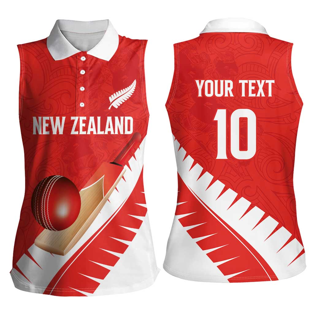 Custom New Zealand Cricket Women Sleeveless Polo Shirt Kiwi Birds Haka Dance Red Fern Sporty Style LT03 - Polynesian Pride